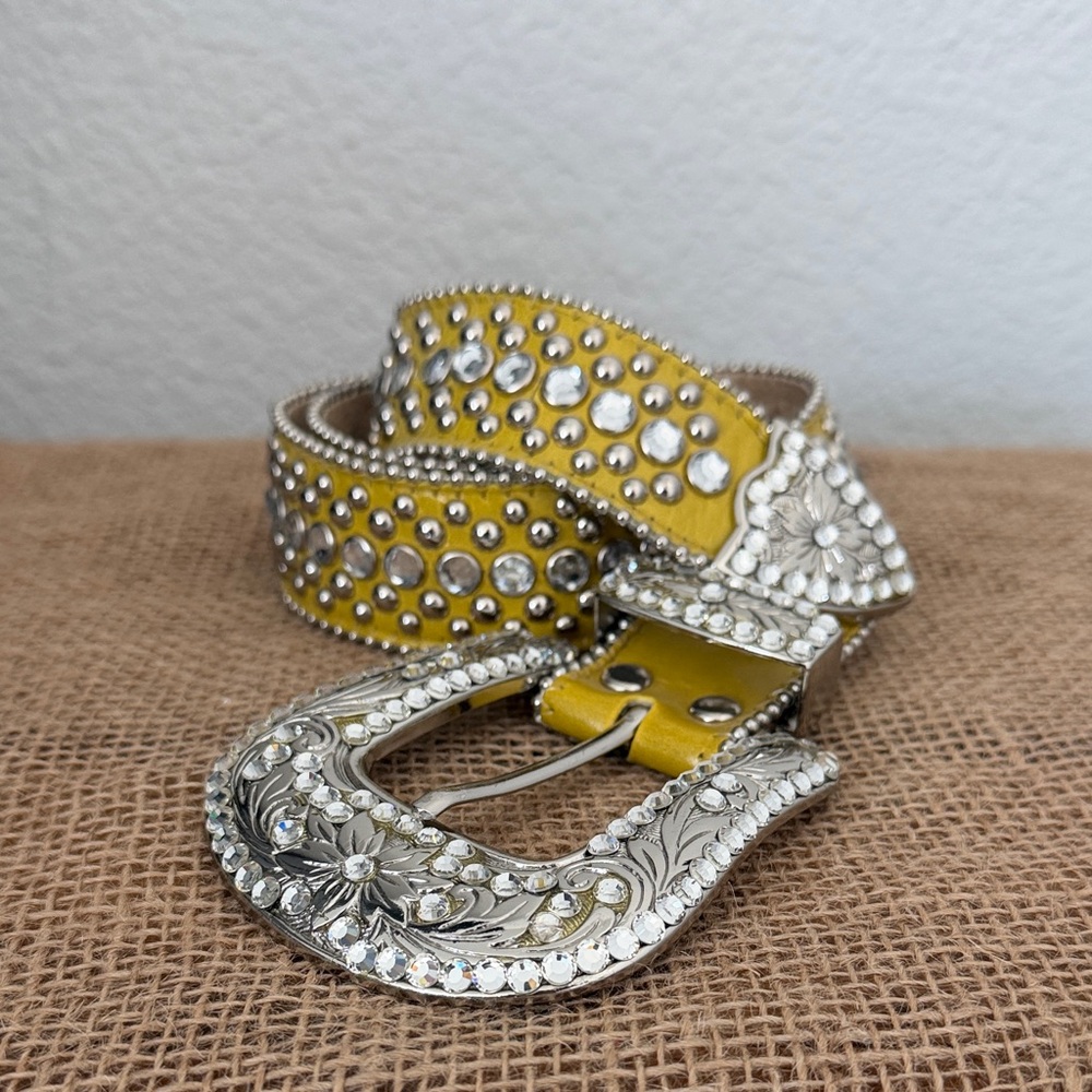 B.B. Simon Yellow and Silver Crystal Belt